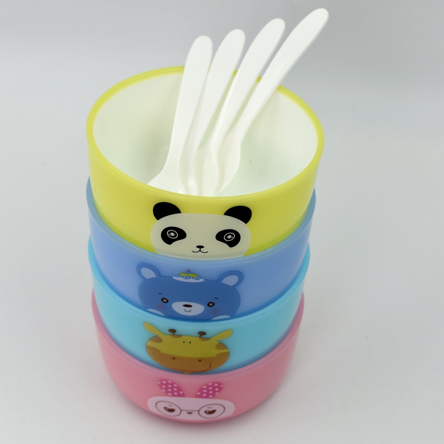 4816 Plastic Animal Cartoon Colorful Bowl set, 4 Pieces Bowl with 4 Spoons for Kids (Assorted Color) 4816 Plastic Animal Cartoon Colorful Bowl set, 4 Pieces Bowl with 4 Spoons for Kids (Assorted Color)
